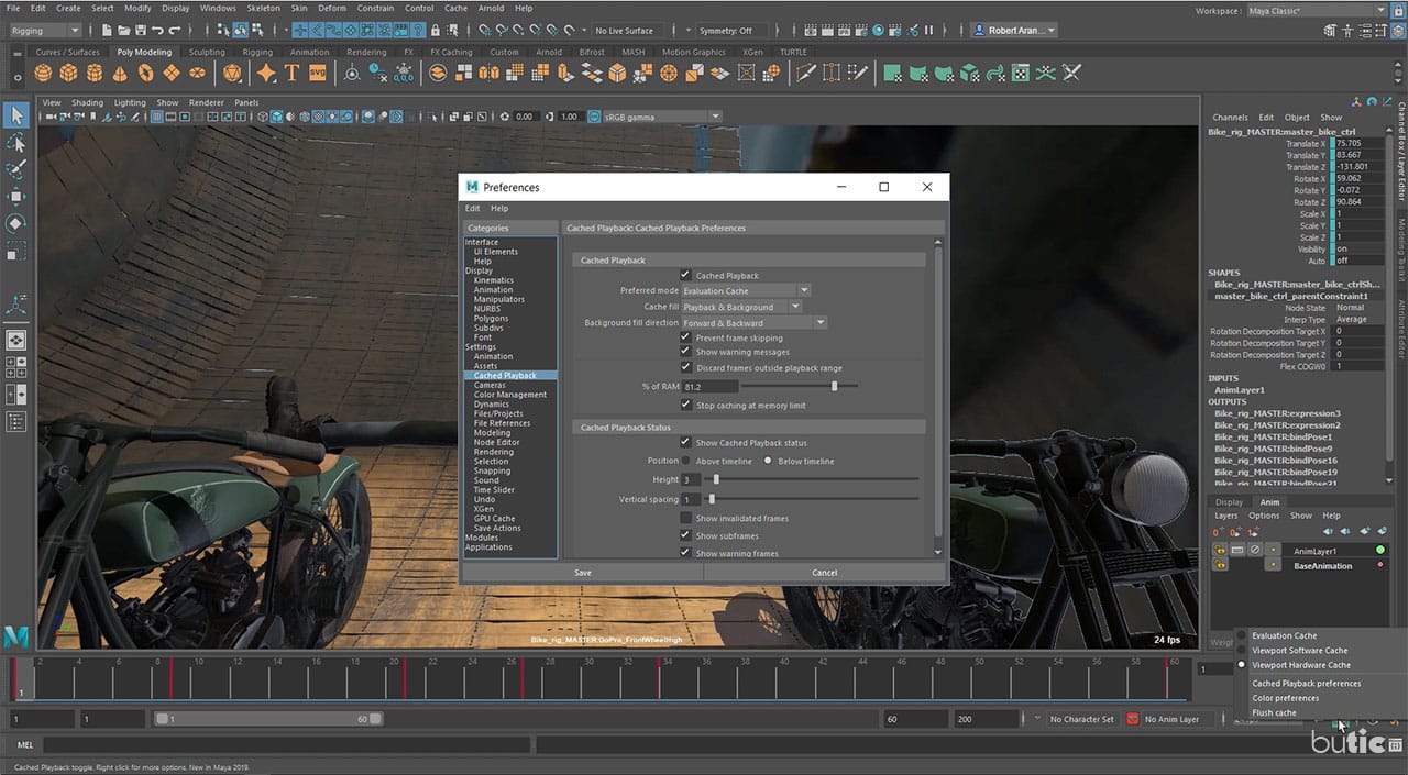 Autodesk Maya 2019 - Cached Playback - menus