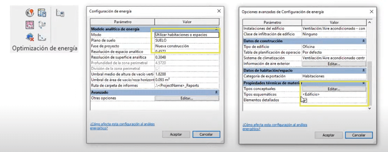 Configuración optimización de la energía