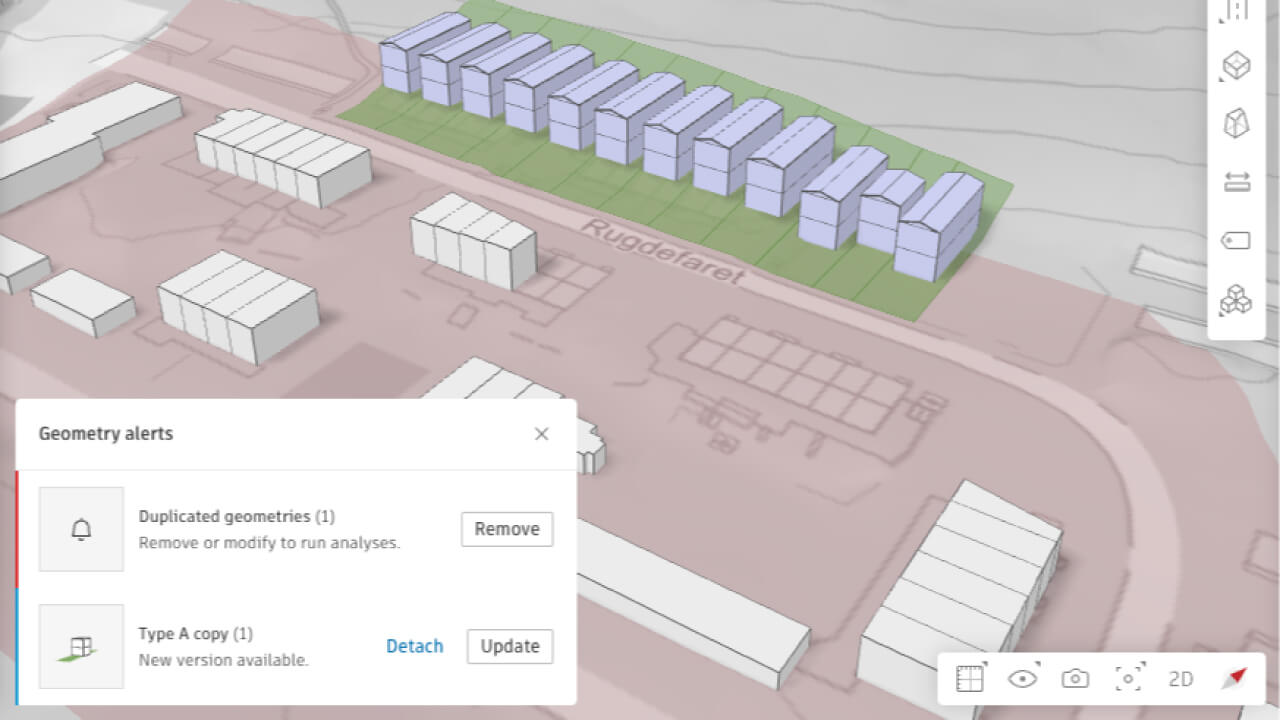 alertas geométricas en el lienzo de Autodesk Forma