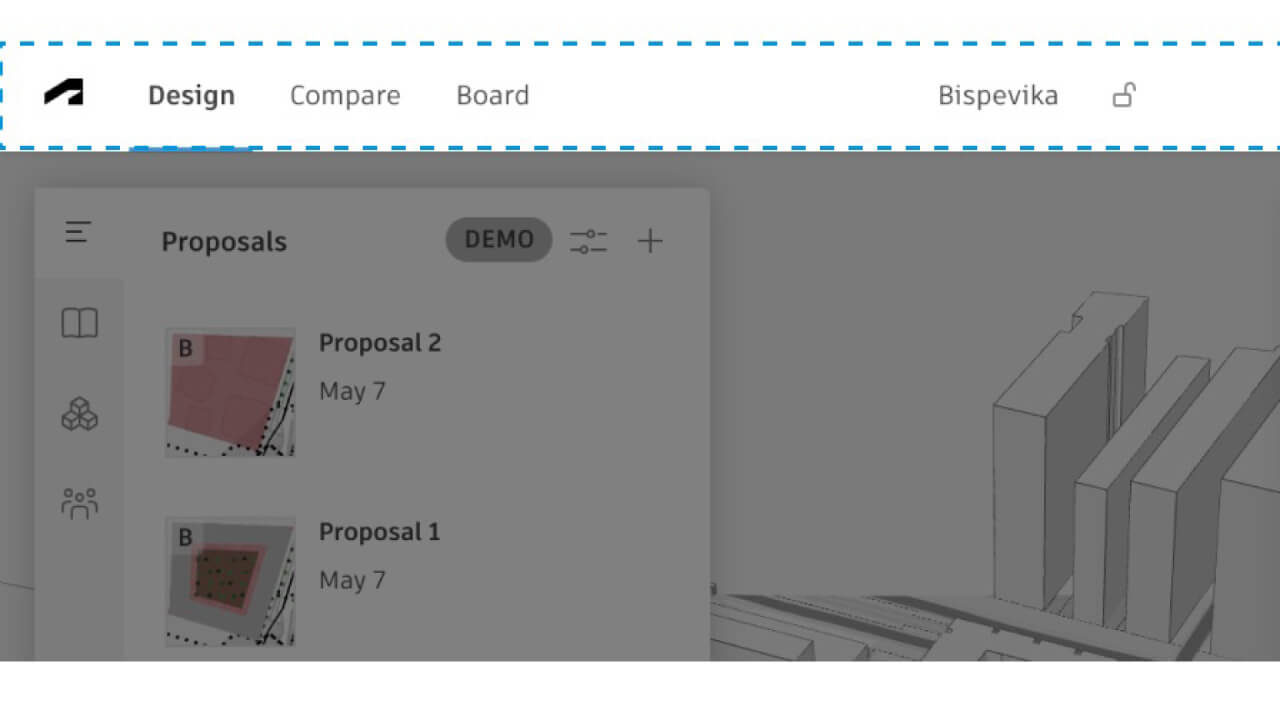 nueva barra de navegación superior de Autodesk Forma