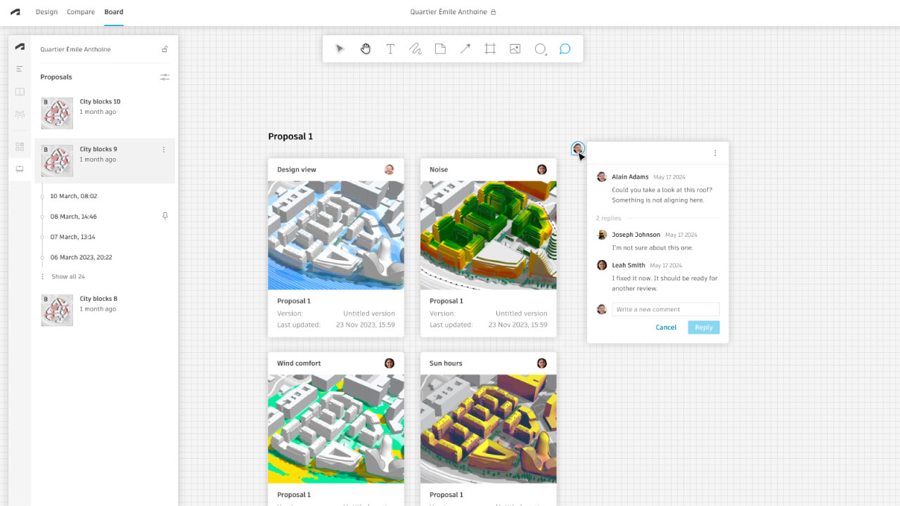 comentarios en el tablon en Autodesk Forma