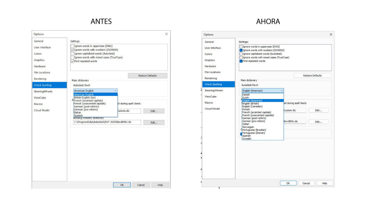 Novedades Autodesk Revit 2026 nuevos diccionarios