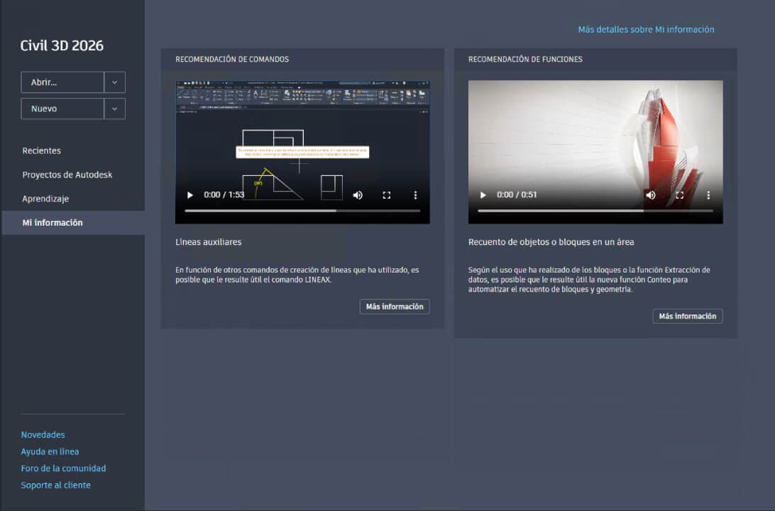 Novedades de Autodesk Civil 3D 2026 Mi información