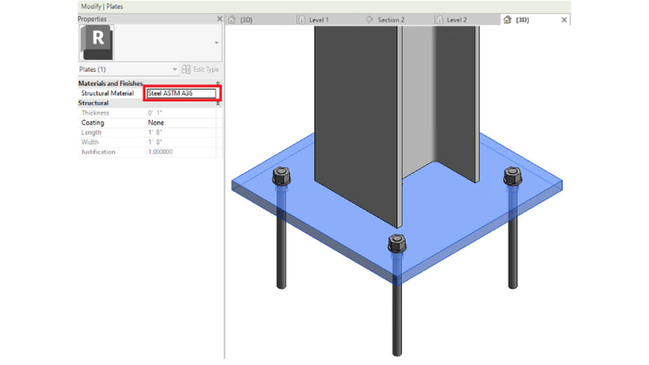 Novedades de Autodesk Revit 2026 material pletina de acero
