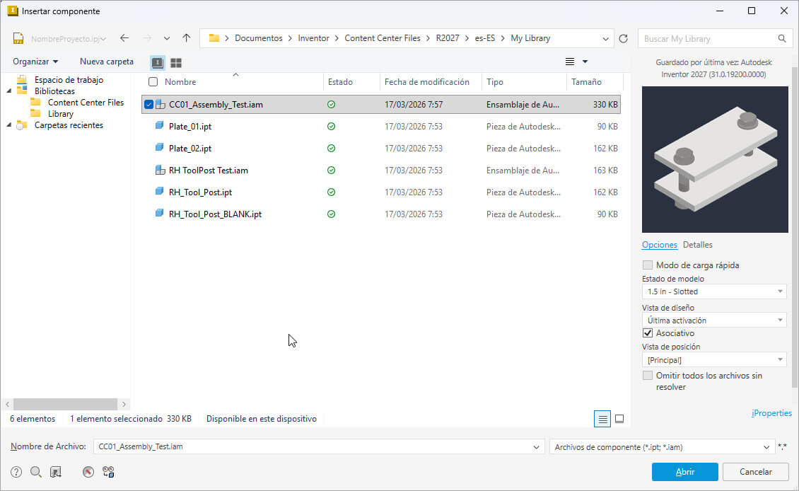 Mejoras del Centro de contenido Autodesk Inventor 2027