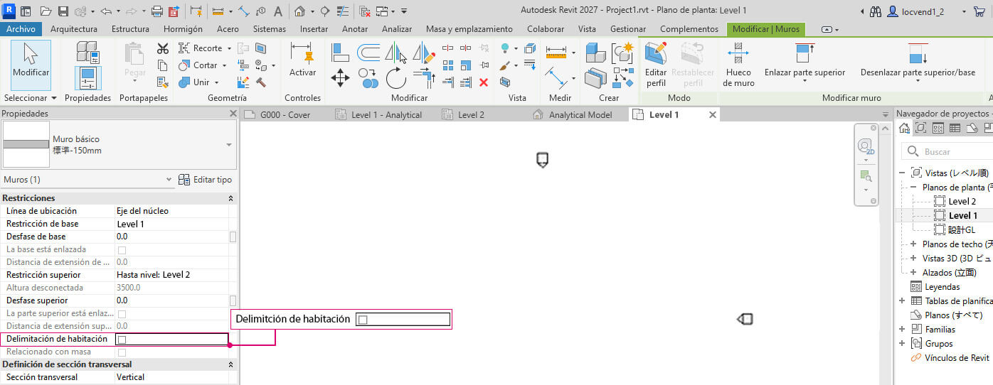 definir muros Revit 2027