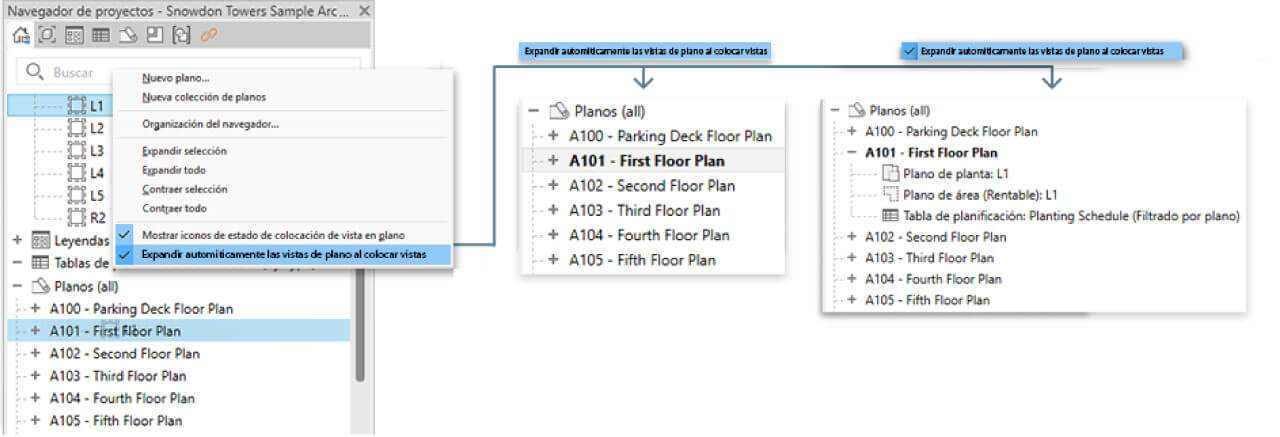 expansión automática vistas de los planos
